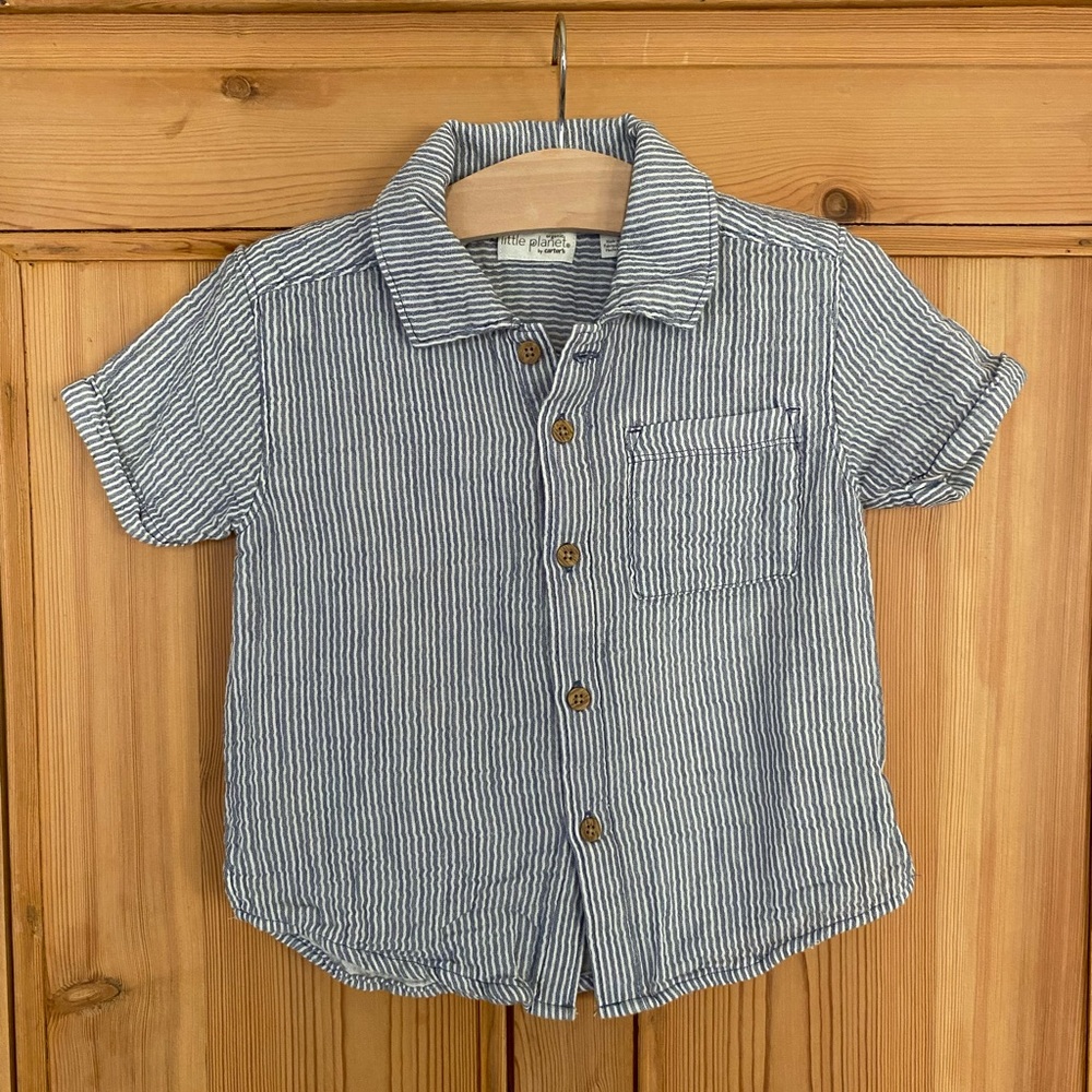 Blue & White Stripe Little Planet Button Up